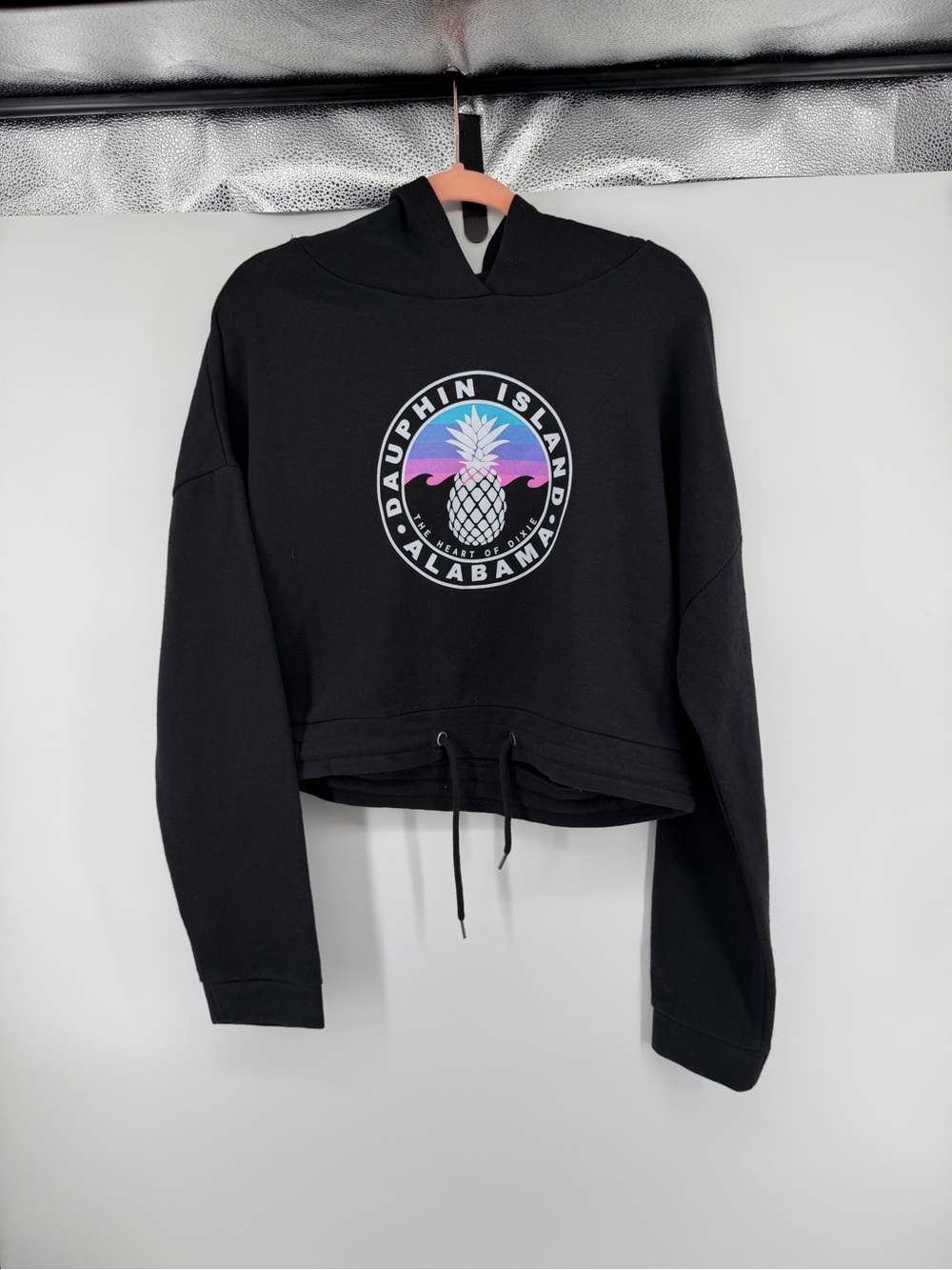 VSCO Girl Coconut‎ Girl Streetwear Black Crop Hoodie with Pineapple Graphic SzXL